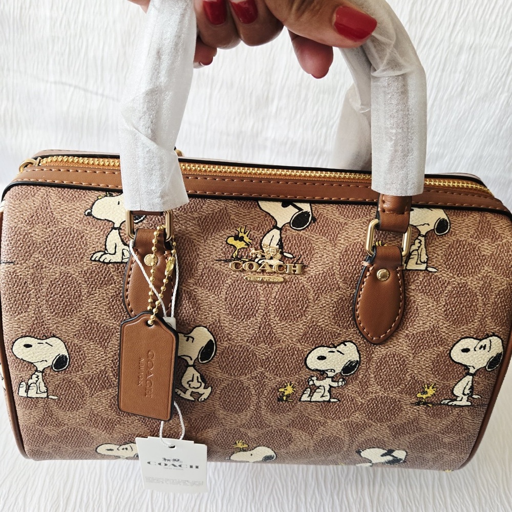 Coach x Pesnuts Rowan Satchel Bag Signature Canvas Snoopy - Picture 2 of 4